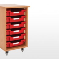 Single Bay Storage Unit A deluxe storage solution constructed from 18mm MFC with rounded corners for safety in the classroom• Manufactured from 18mm MFC with 2mm PVC edging• All units supplied with non marking lockable castors• All units supplied with a 18mm solid back• Dimensions - 400w x 505d x 650h